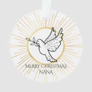Ornamento Nana Pombo com Ramo de Oliveira Natal Dourado Bran