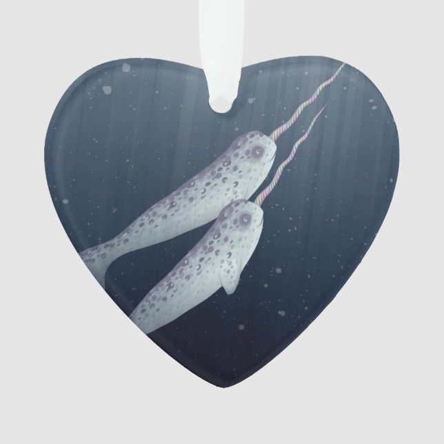Ornamento Narwhals bonito que nada junto debaixo d'água (Frente)