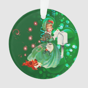 Ornamento Natais vintages - Lady Mailing Letter Verde