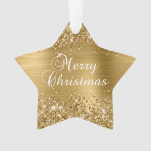 Ornamento Natal Alegre Folha Dourada Brilhante