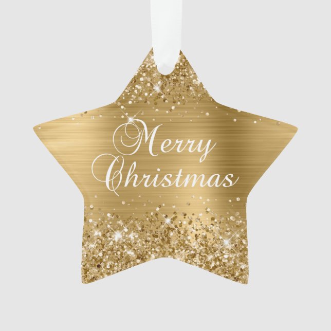 Ornamento Natal Alegre Folha Dourada Brilhante (Frente)