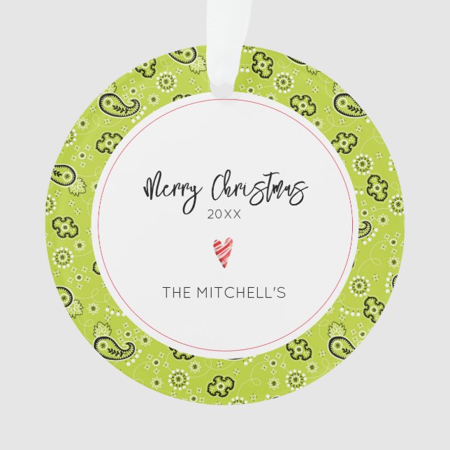 Ornamento Natal anual do nome do padrão Bandana verde (Frente)