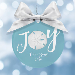 Ornamento Natal Azul Alegria de Férias Foto Dólar de Areia d