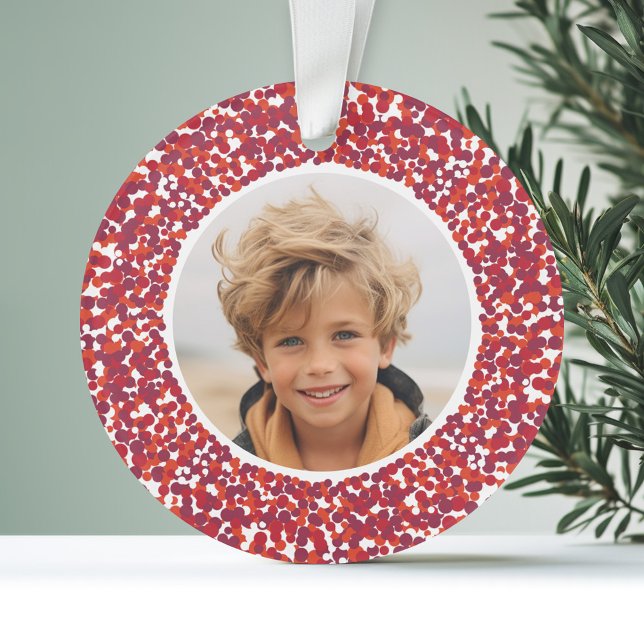 Ornamento Natal Berry Wreath Duplamente Lado 2 Foto (Personalized Photo Ornament - Whimsical Berry Wreath Border)