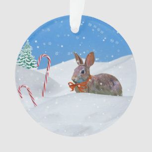 Ornamento Natal, coelho, neve, bastões de doces