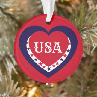 Ornamento Natal Coração Vermelho Branco Azul Patriótico EUA