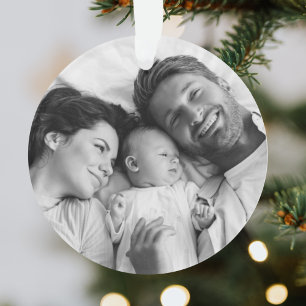 Ornamento Natal da família Foto de Teal Turquoise Moderna
