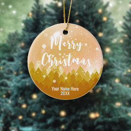 Ornamento Natal da Floresta de Neve Pacífica Dourada com Ric