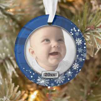Ornamento Natal de 1 rua do Bebê de Moldura Azul