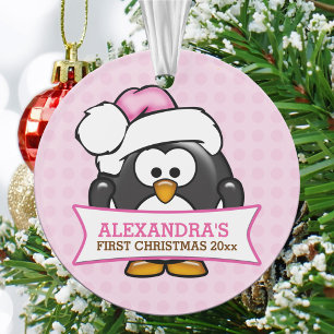 Ornamento Natal de 1rua de Pinguim Rosa
