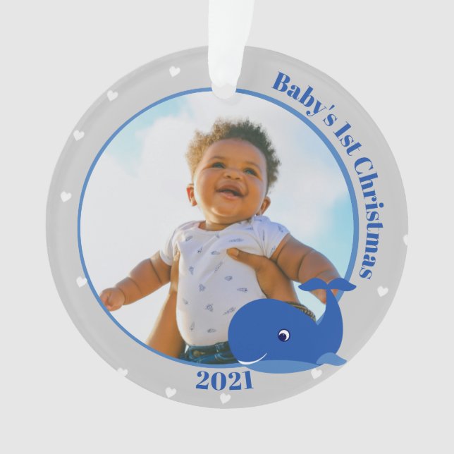 Ornamento Natal de 1rua de Whale Baby com Ornament Fotográfi (Frente)