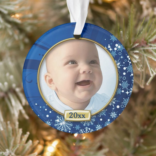 Ornamento Natal de 1rua do Bebê da Moldura Azul (Árvore)