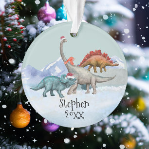 Ornamento Natal de Dinossauro Jurássico Aquarela Nome 