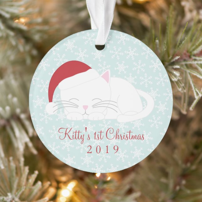 Ornamento Natal de Gato Branco de Foto Pet Personalizado (Árvore)