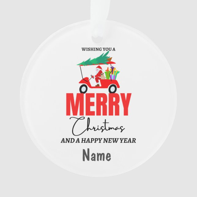 Ornamento Natal de Golfe com carrinho de golfe do Papai Noel (Frente)