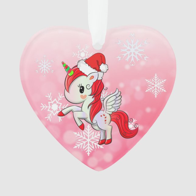 Ornamento Natal de rED Holiday Unicorn e Snowflakes (Frente)