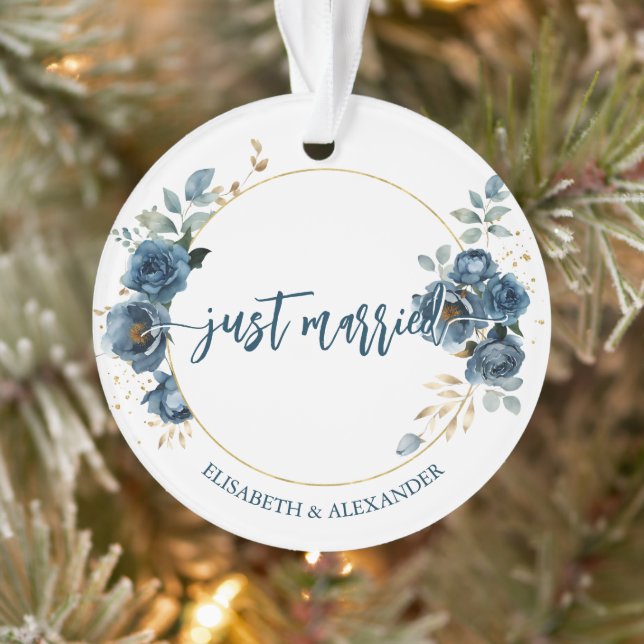 Ornamento Natal de Rosas Azuis Personalizadas Elegante (Árvore)