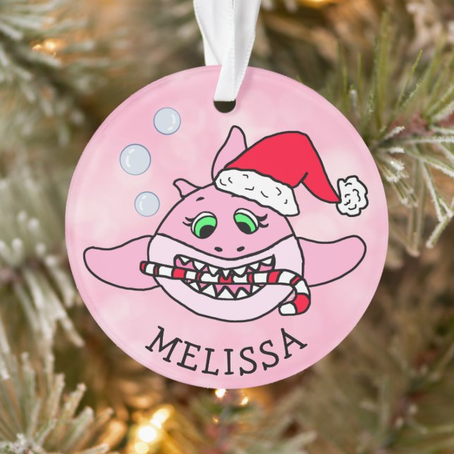 Ornamento Natal de Tubarão-Bebê Rosa Personalizado (Árvore)