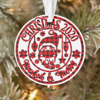 Ornamento Natal de xadrez mascarada e Feliz