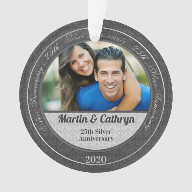 Ornamento Natal do Aniversário do 25 Silver (Frente)