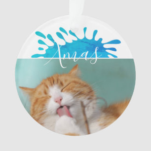 Ornamento Natal do Script do Cat Pet Photo Xmas