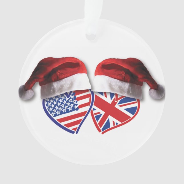 Ornamento Natal EUA e corações BRITÂNICOS da bandeira com (Frente)