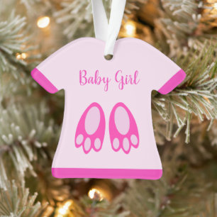 Ornamento Natal Fofo da Menina Bebê Rosa Pé de Coelho Primei