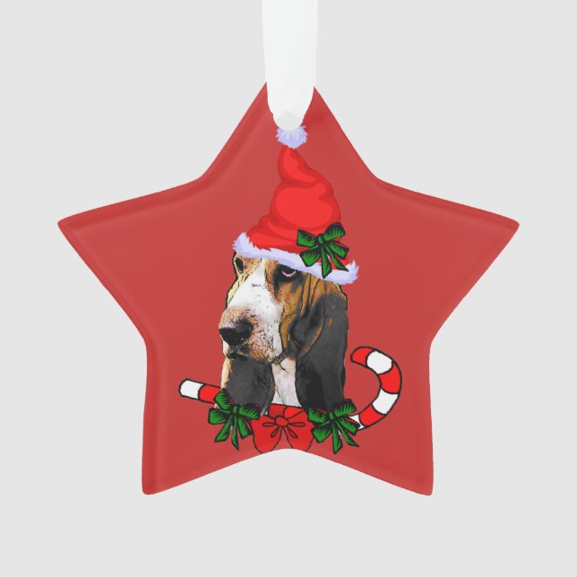 Ornamento Natal fofo do Basset Hound (Frente)