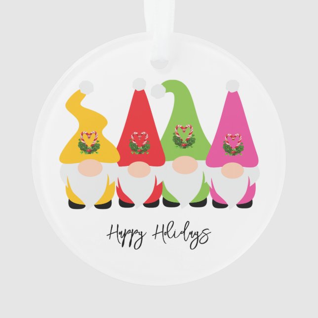 Ornamento Natal Gnomos Checker Feliz Feriados Nome Ano (Verso)