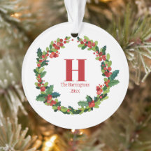 Natal Holly Wreath Monograma Personalizado