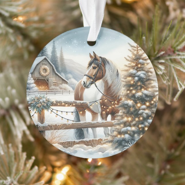Ornamento Natal Marrom e Cavalo Branco Personalizado (Árvore)