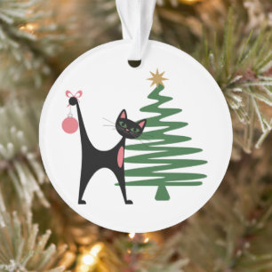 Ornamento Natal Moderno de Meados do Século Anos 50 Gato Atô
