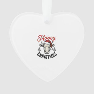 Ornamento Natal Mooey Vaca Chapéu do Papai Noel Gravura Vint