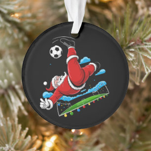 Ornamento Natal Papai Noel Futebol Chute de Bicicleta Natal