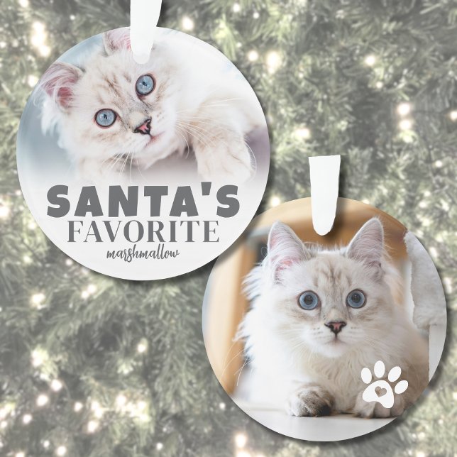Ornamento Natal Personalizado com Foto Engraçada de Pet (Santa's Favorite Cat Photo Christmas Ornament )