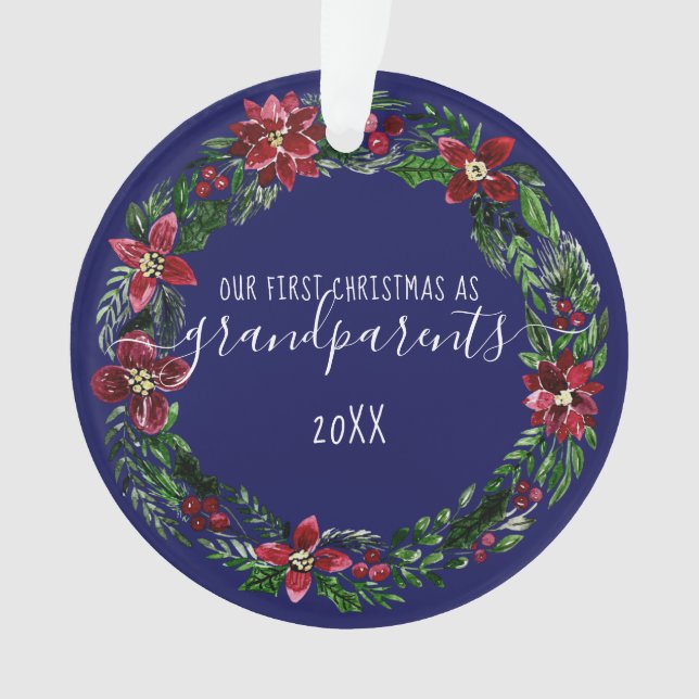 Ornamento Natal Poinsettia Wreath Foto dos Avós (Frente)