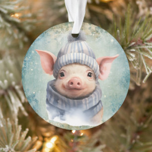 Ornamento Natal Porco fofo Vintage Campo