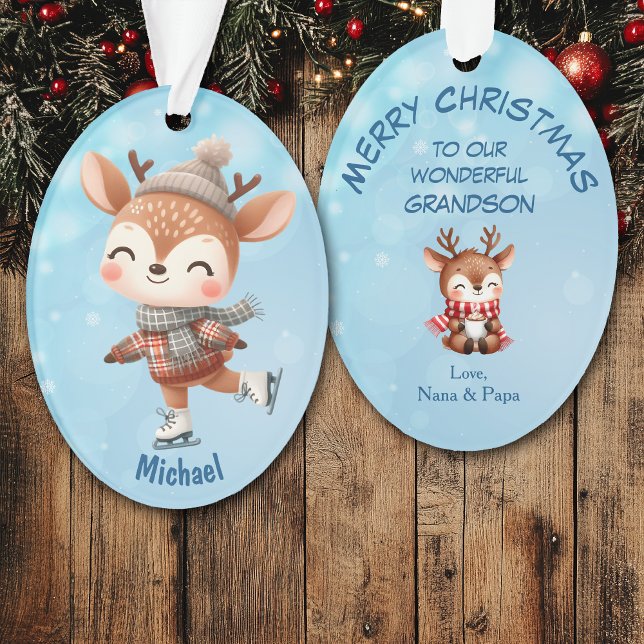 Ornamento Natal Reno Cute de Inverno para Neto (Criador carregado)