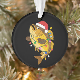 Ornamento Natal Robalo Peixe Chapéu do Papai Noel Luzes de P