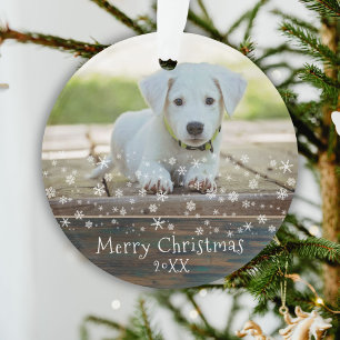 Ornamento Natal Rústico em Madeira com Cachorro Foto Floco d