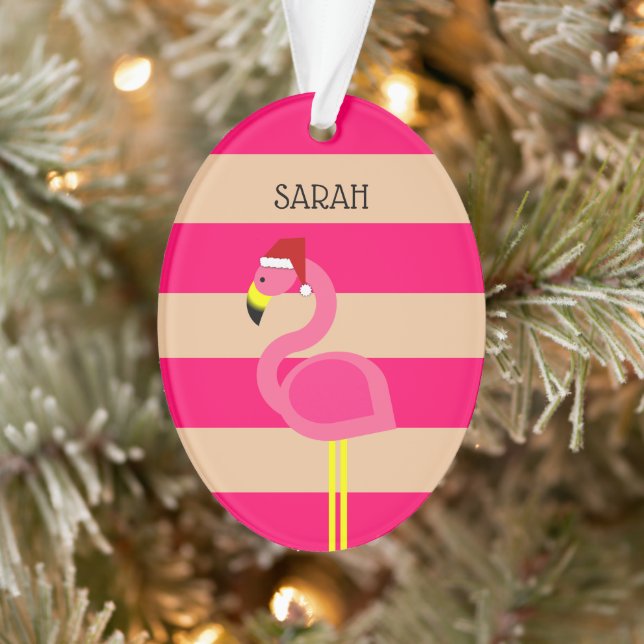 Ornamento Natal tropical em Flamingo Pink Stripe (Árvore)