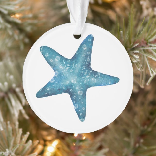 Ornamento Nautical Watercolor Blue Starfish (Árvore)