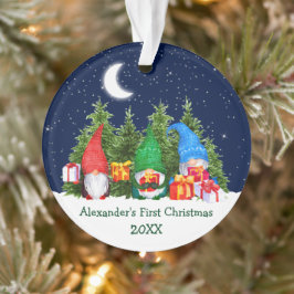 Ornamento Nenê Primeiro Natal Gnomos de Aquarelas Árvores