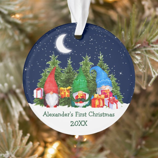 Ornamento Nenê Primeiro Natal Gnomos de Aquarelas Árvores (Árvore)