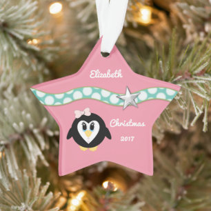 Ornamento Neta de pinguim rosa de Natal