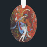Ornamento Ninfoma Persa Miniatura Dançando<br><div class="desc">Pintura em ninfas e miniatura persa pintando uma garota persa despejando vinho de uma garota persa dançando jarra, pintura em miniatura Linda pintura de uma jovem ninfa vestindo roupa tradicional iraniana com vestes fluentes floridas, dançando e despejando vinho de jarro contra um fundo de fantasia na maioria vermelho vivo e...</div>
