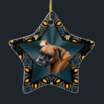 Ornamento Noble Boxer Dog Star<br><div class="desc">Burma, o cão Boxer tem um ar maravilhosamente nobre sobre ela pelo ornamento de design em estrela deste amante de cachorro. Quem poderia resistir a esse rosto? Um presente divertido ou faça sua própria árvore de ornamento do dia a dia. Arte original, fotografia e design por Anura Design Studio 2010....</div>