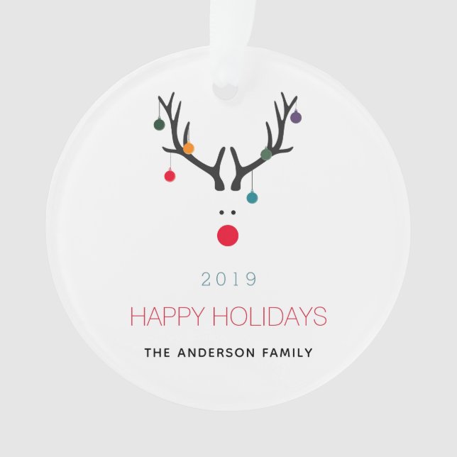 Ornamento Noite feliz feriado engraçado rena branca vermelha (Frente)