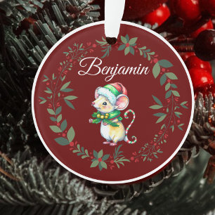 Ornamento Nome Burgundy - Árvore de Natal do Rato Cute