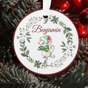 Ornamento Nome Burgundy - Árvore de Natal do Rato Cute